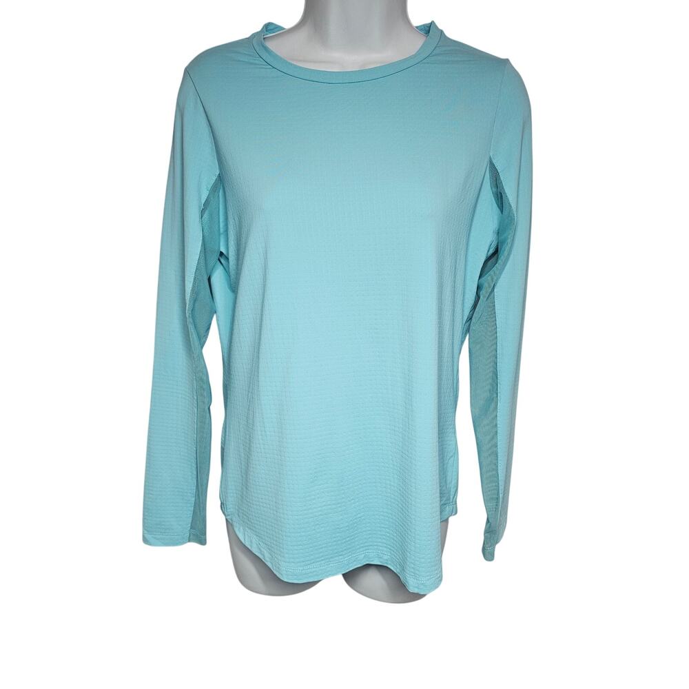 IBKUL Long Sleeve Crewneck Sun Shirt Seafoam Green Mesh Accents Women's S